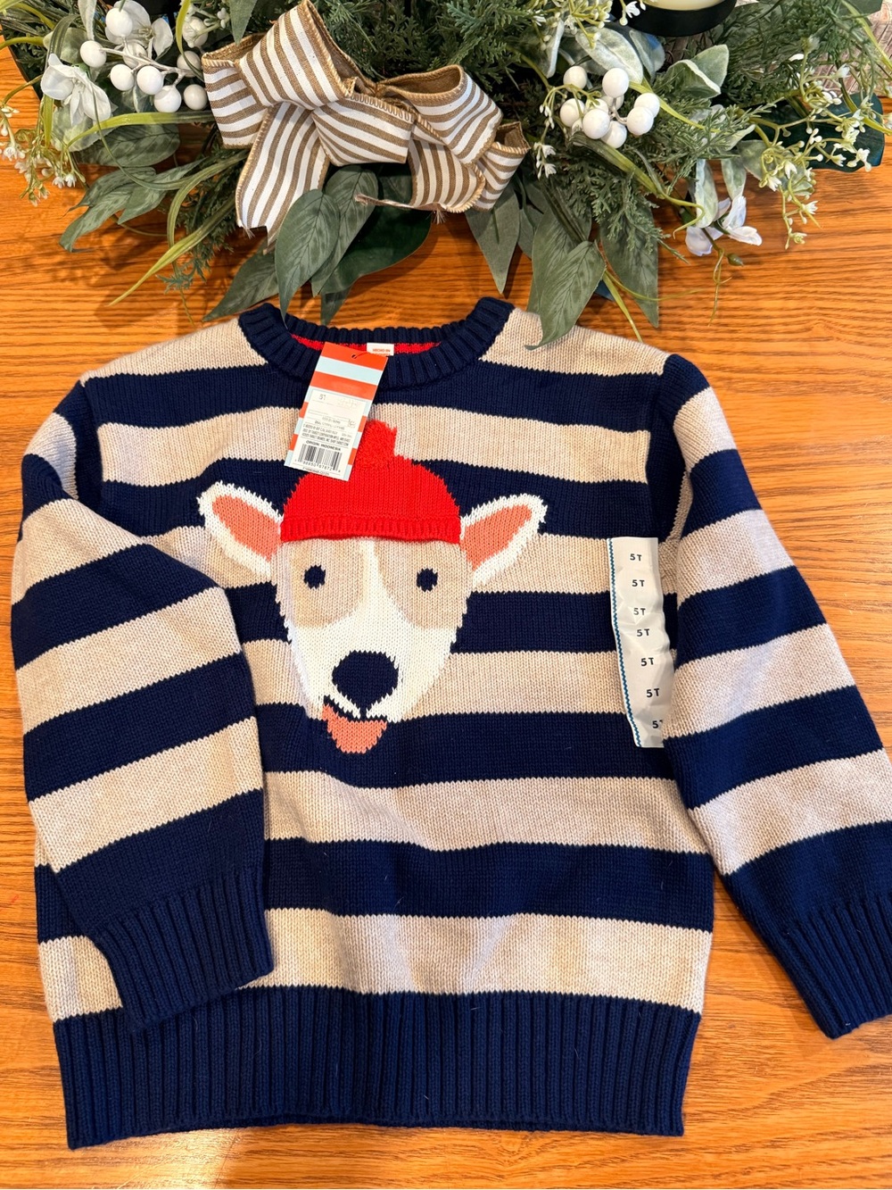 Boys Striped Dog Sweater Size 5T NWT – Navy & Cream Knit Pullover